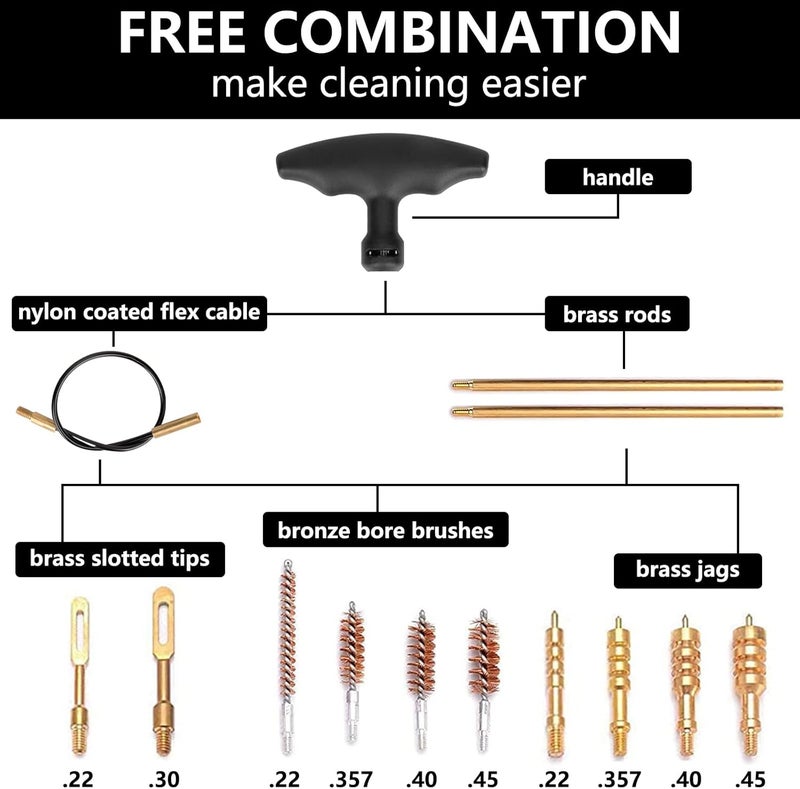 BOOSTEADY Universal Handgun Cleaning kit .22,.357,.38,9mm,.45 Caliber Pistol Cleaning Kit Bronze Bore Brush and Brass Jag Adapter - Image 5
